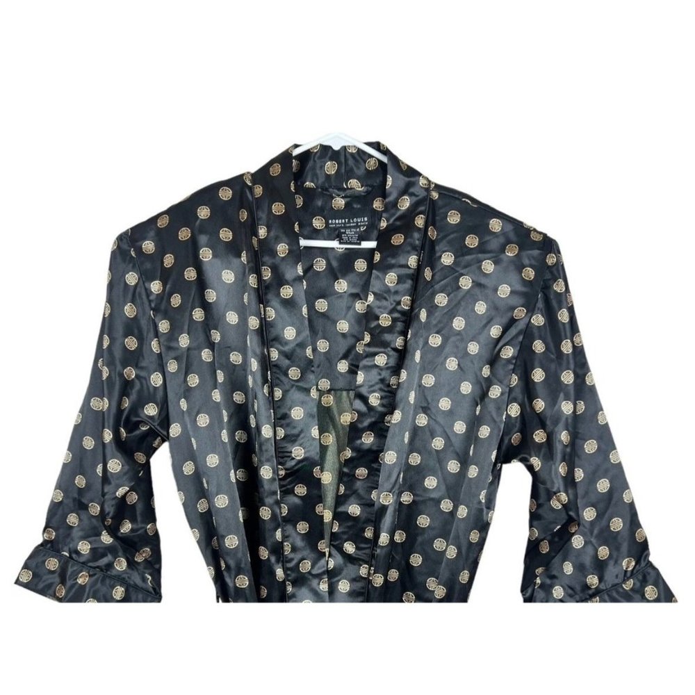 Robert Louis Mens Silk Blend Robe One Size Black and Gold Print Luxurious
